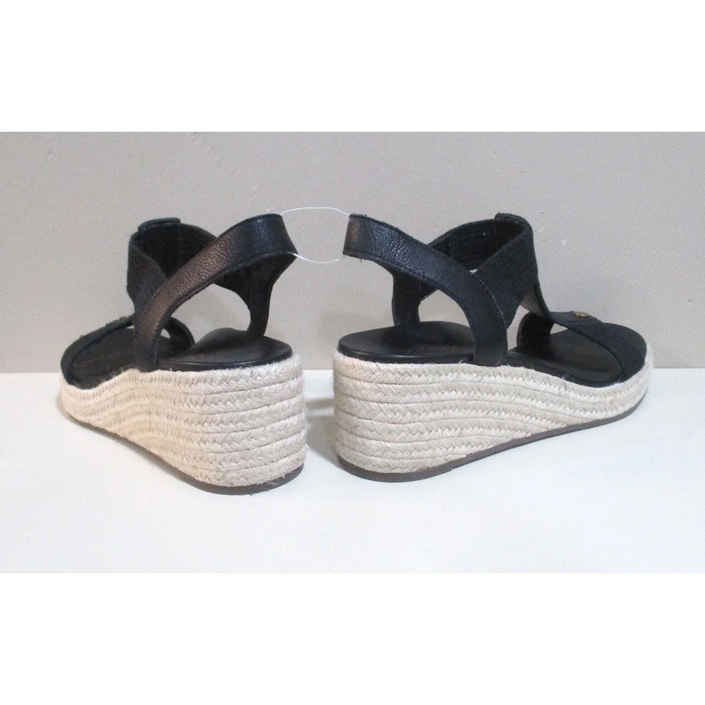 Vionic Calera Black Espadrille Wedge Sandals Womens 10 T-Strap Platform Orthotic